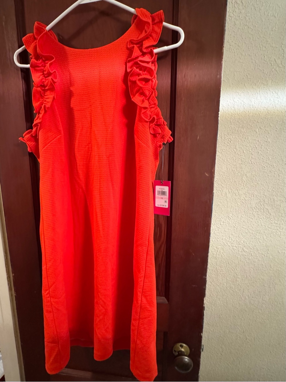 Vince Camuto Women’s Ruffle Sleeve Bright Orange Dress